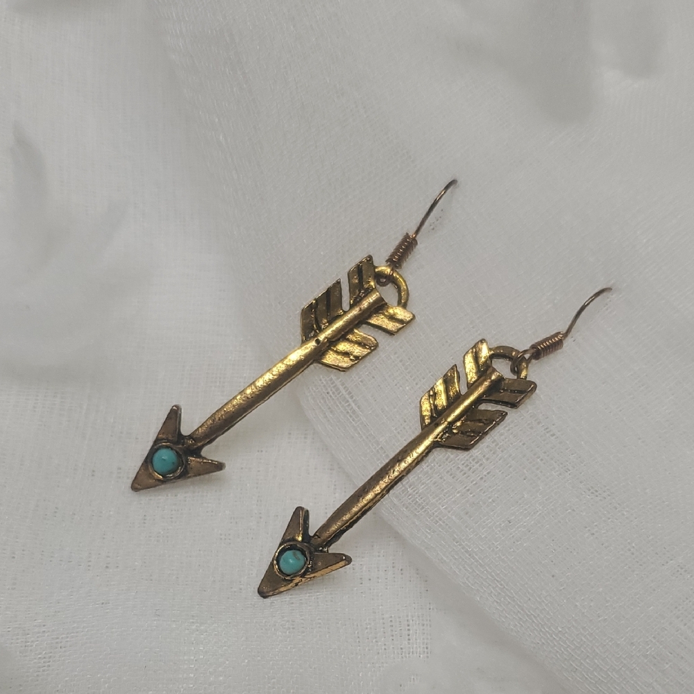 Arrow Design Gold and Turquoise Earrings